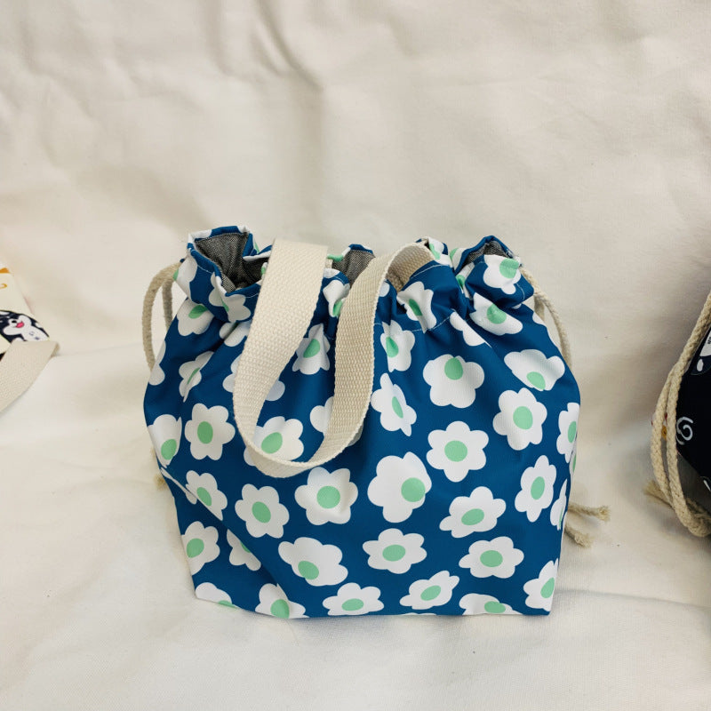 Cute Cartoon Flower Dog Lunch Bag Waterproof Drawstring Tote