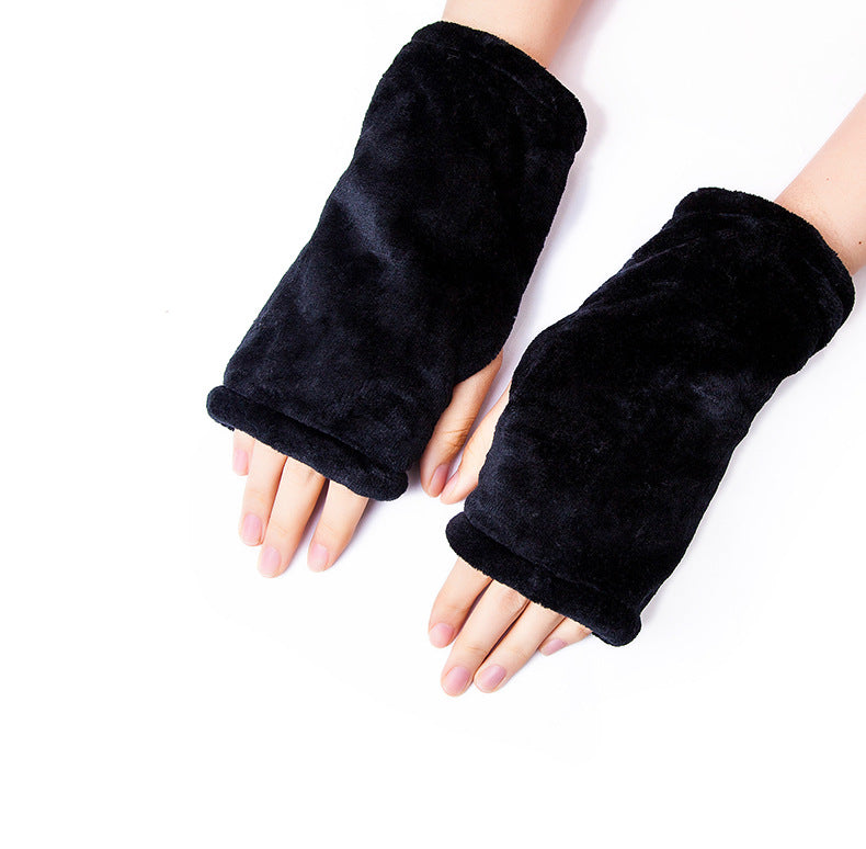 Trendy Warm Leopard Print Plush Fingerless Gloves