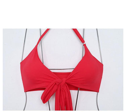 Solid Color Red Swimsuit Women Split Bikini Chest Strap High Waist Cover Belly Ins Style Show Thin Sexy Hot Spring Swimsuit