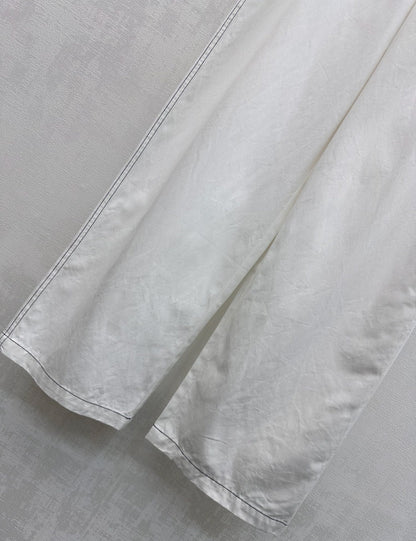 CC Drawstring Webbing Trousers White Cotton Tencel 350186