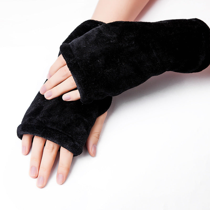 Trendy Warm Leopard Print Plush Fingerless Gloves