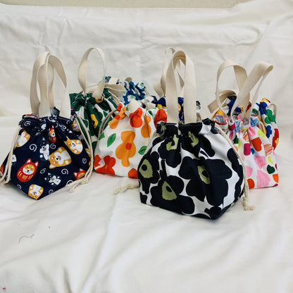 Cute Cartoon Flower Dog Lunch Bag Waterproof Drawstring Tote