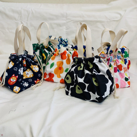 Cute Cartoon Flower Dog Lunch Bag Waterproof Drawstring Tote