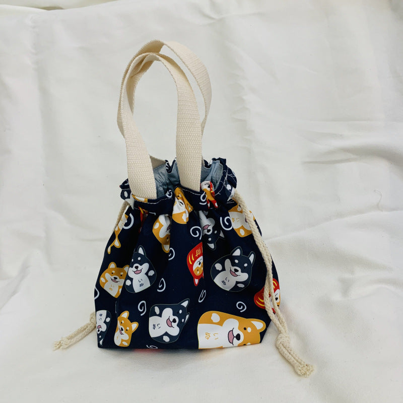 Cute Cartoon Flower Dog Lunch Bag Waterproof Drawstring Tote