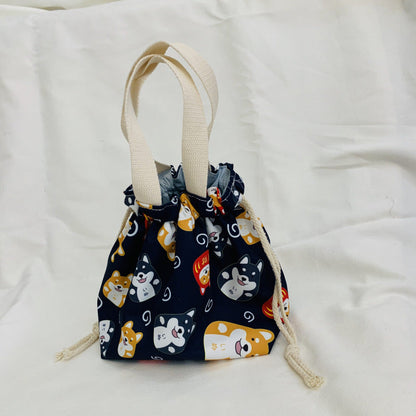 Cute Cartoon Flower Dog Lunch Bag Waterproof Drawstring Tote