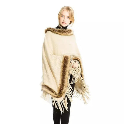 Women Artificial Fur Warm Pullover Cloak Shawl