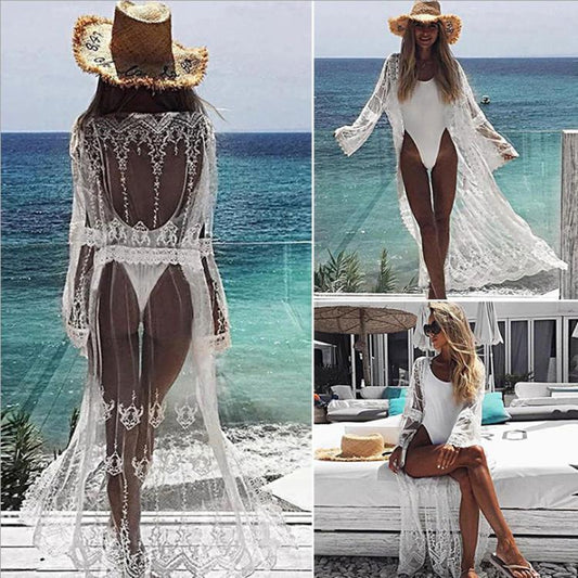 New Mesh Embroidered Lace Beach Bikini Cover Up