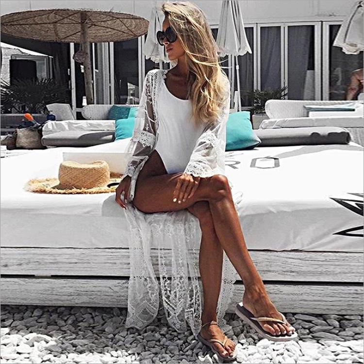 New Mesh Embroidered Lace Beach Bikini Cover Up
