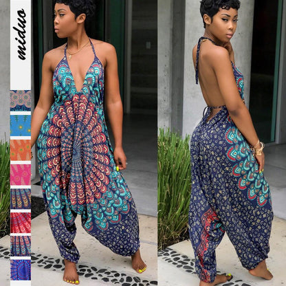 Summer Loose Wide-Leg Jumpsuit Suspenders V-Neck Sports Yoga Pants