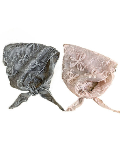 Scarvii - Bow Embroidered Sheer Triangle Scarf - Sweet &amp; Airy