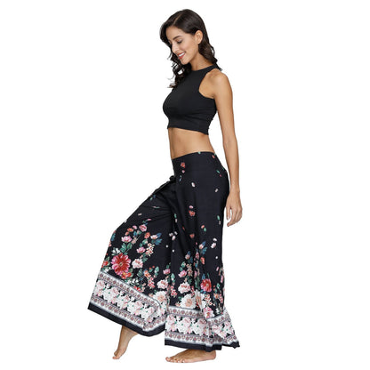 Floral Digital Print Women'S Split Casual Pants Fashion Loose Wide Leg Pants Two Layers Yoga Boho Style Pants