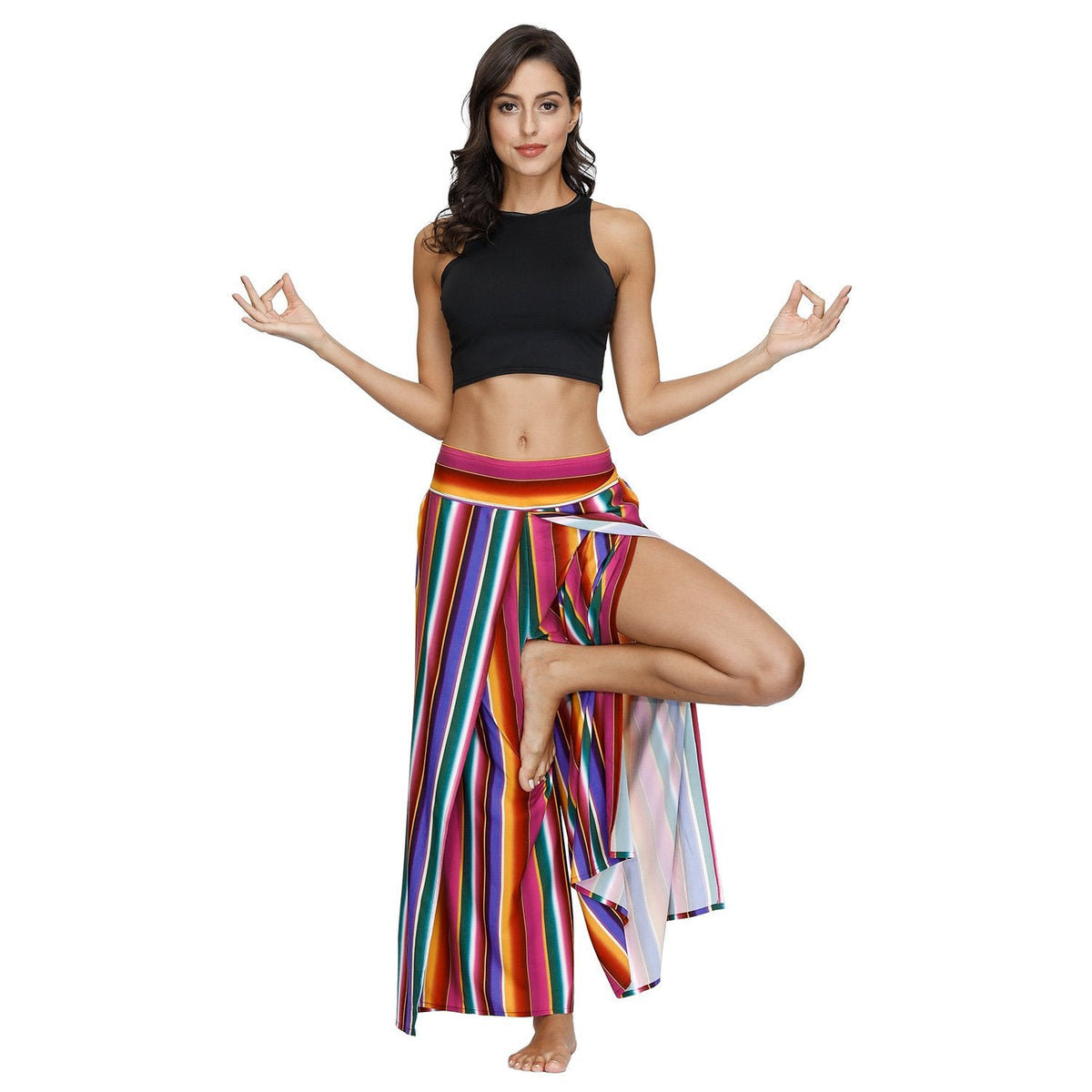 Floral Digital Print Women'S Split Casual Pants Fashion Loose Wide Leg Pants Two Layers Yoga Boho Style Pants