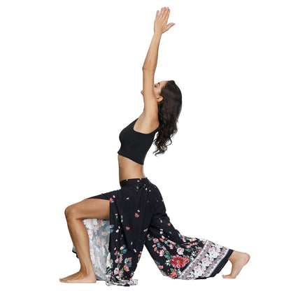Floral Digital Print Women'S Split Casual Pants Fashion Loose Wide Leg Pants Two Layers Yoga Boho Style Pants