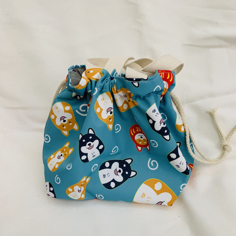 Cute Cartoon Flower Dog Lunch Bag Waterproof Drawstring Tote