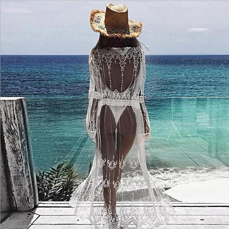 New Mesh Embroidered Lace Beach Bikini Cover Up