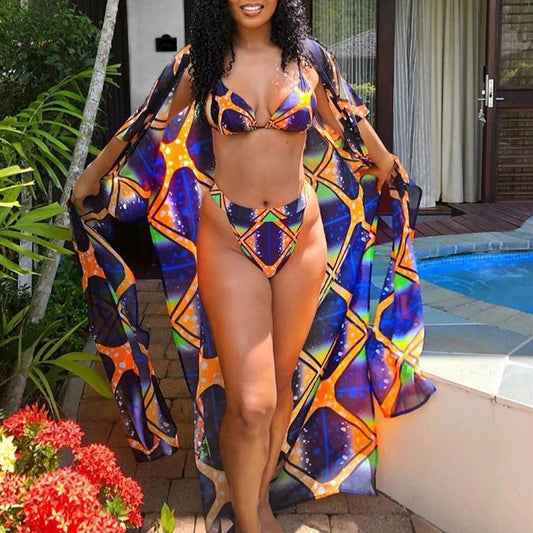 Swimsuit Sexy Bikini Laser Printed African Lace Up Women'S Swimsuit Split