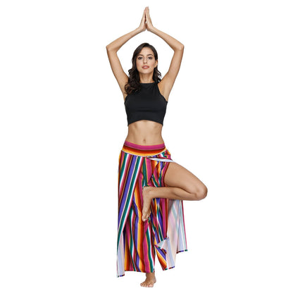 Floral Digital Print Women'S Split Casual Pants Fashion Loose Wide Leg Pants Two Layers Yoga Boho Style Pants