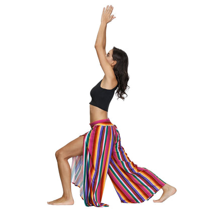 Floral Digital Print Women'S Split Casual Pants Fashion Loose Wide Leg Pants Two Layers Yoga Boho Style Pants