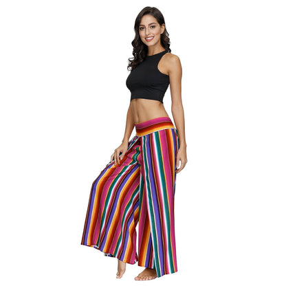 Floral Digital Print Women'S Split Casual Pants Fashion Loose Wide Leg Pants Two Layers Yoga Boho Style Pants