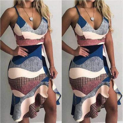 Low Bodied Halter V-Neck Ruffle Buttock Dress