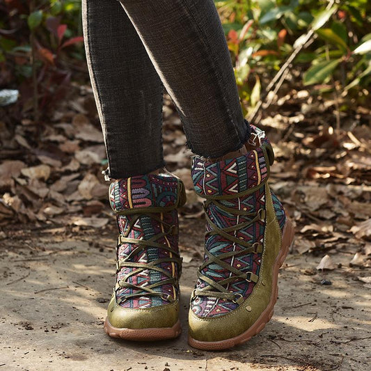 Flat-Bottomed Retro Ethnic Women With Velvet Martin Boots