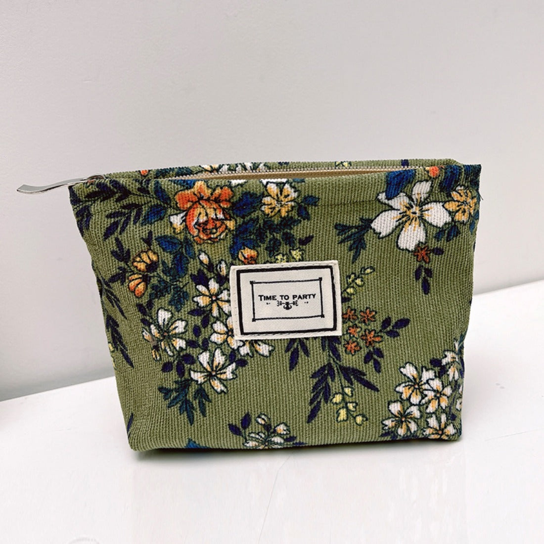 Cosbai - Small Floral Corduroy Cosmetic Bag