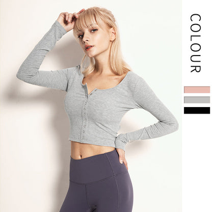 Autumn And Winter Thread Sports Top Women'S Long Sleeve Slim And Breathable Quick Dry Clothes Round Neck Yoga Running Fitness Clothes