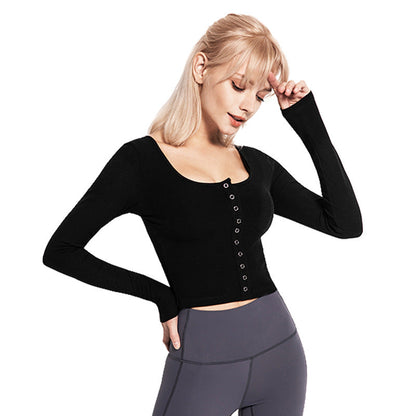 Autumn And Winter Thread Sports Top Women'S Long Sleeve Slim And Breathable Quick Dry Clothes Round Neck Yoga Running Fitness Clothes