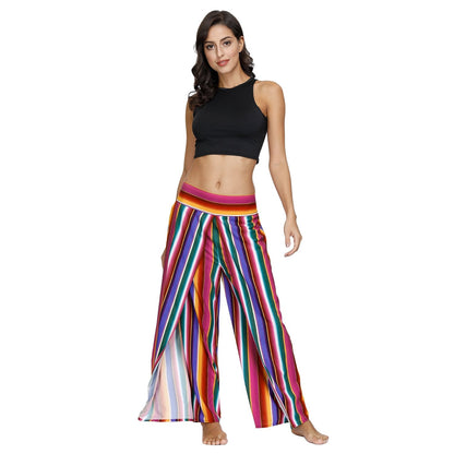 Floral Digital Print Women'S Split Casual Pants Fashion Loose Wide Leg Pants Two Layers Yoga Boho Style Pants