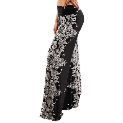 Women'S Plus Size Pants Fashion High Waist Printed Casual Yoga Wide Leg Pants
