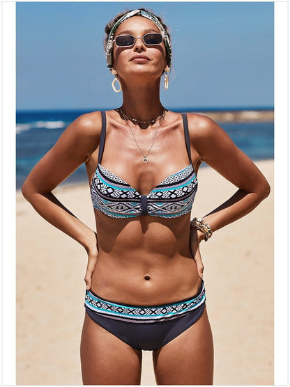 Summer Seaside Vacation One Piece Sexy Bikini Print Suspender Swimsuit