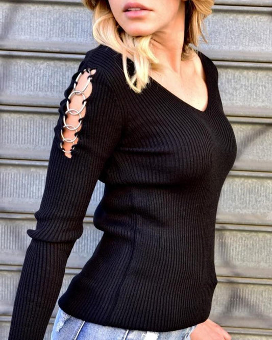 New Hollowed-Out Long-Sleeved Sweater Women Slim Jacket