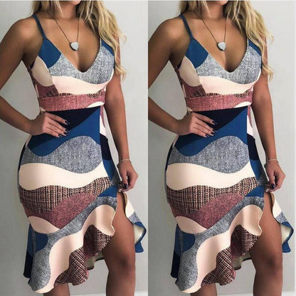 Low Bodied Halter V-Neck Ruffle Buttock Dress