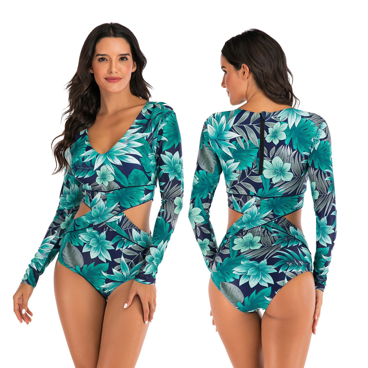 Long-Sleeved Surf Suit Sunscreen Women'S Swimsuit Hot Spring Diving Suit Sexy Swimsuit