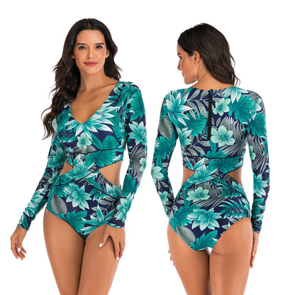 Long-Sleeved Surf Suit Sunscreen Women'S Swimsuit Hot Spring Diving Suit Sexy Swimsuit