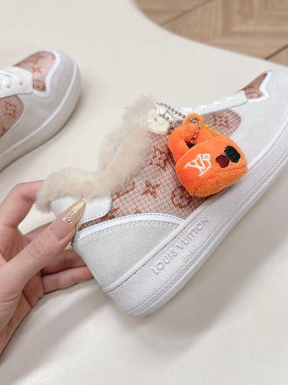 LV Stadium Sneaker White Pink Cowhide Cotton Wool 595428