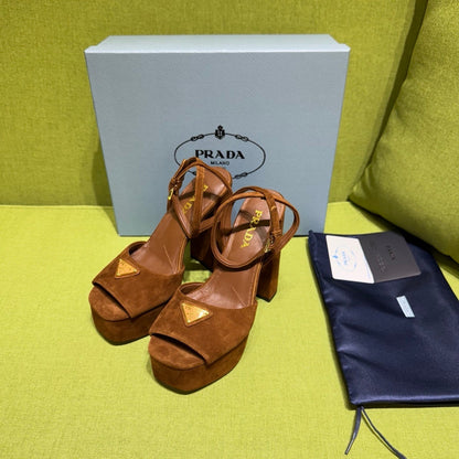 Prada 25 AW Platform Sandals Brown Suede 564119