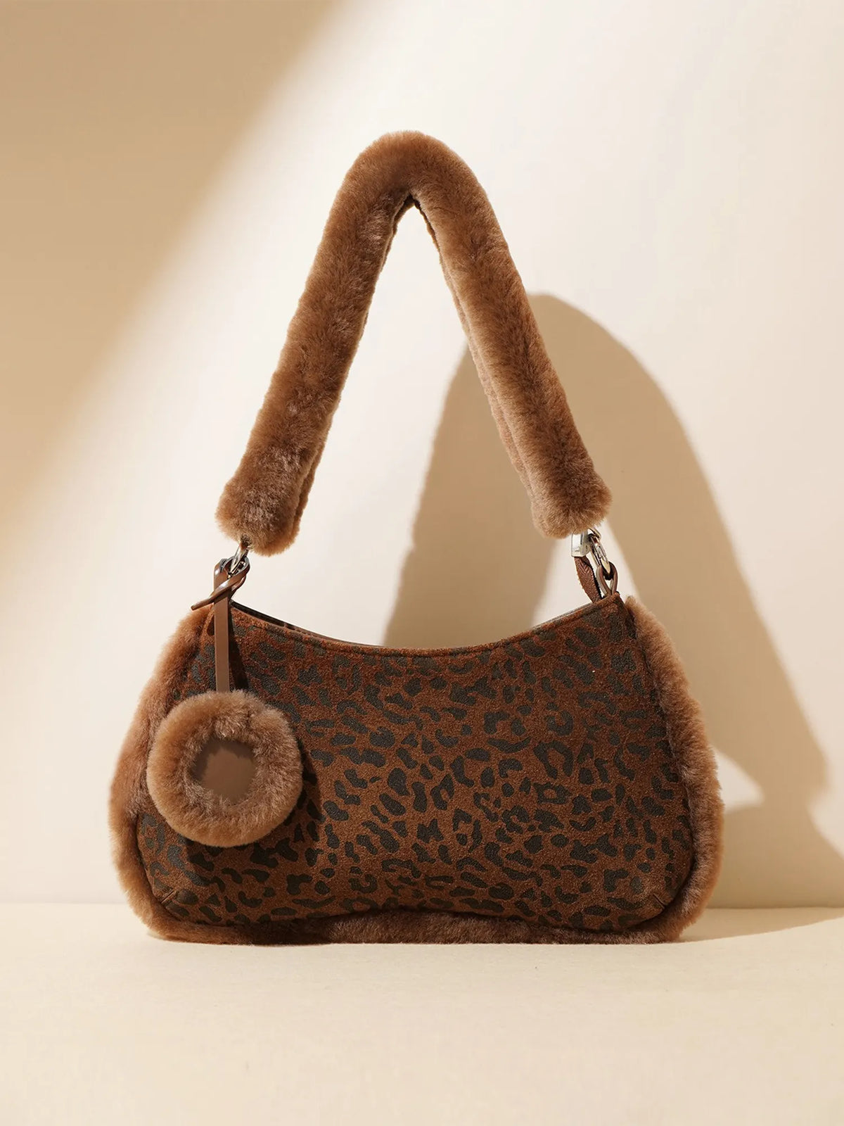 Alaina Leopard print plush trim underarm bag