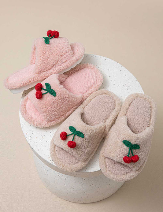 Plush Cherry Color Block Warm Slippers