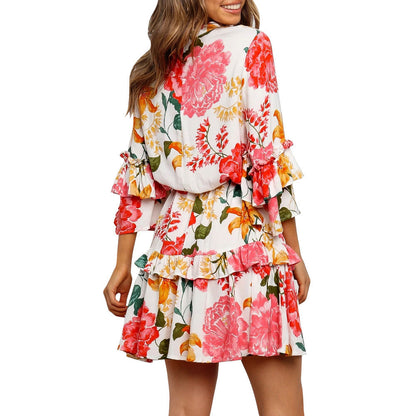 Stylish Print Round-Necked Long-Sleeved Dress