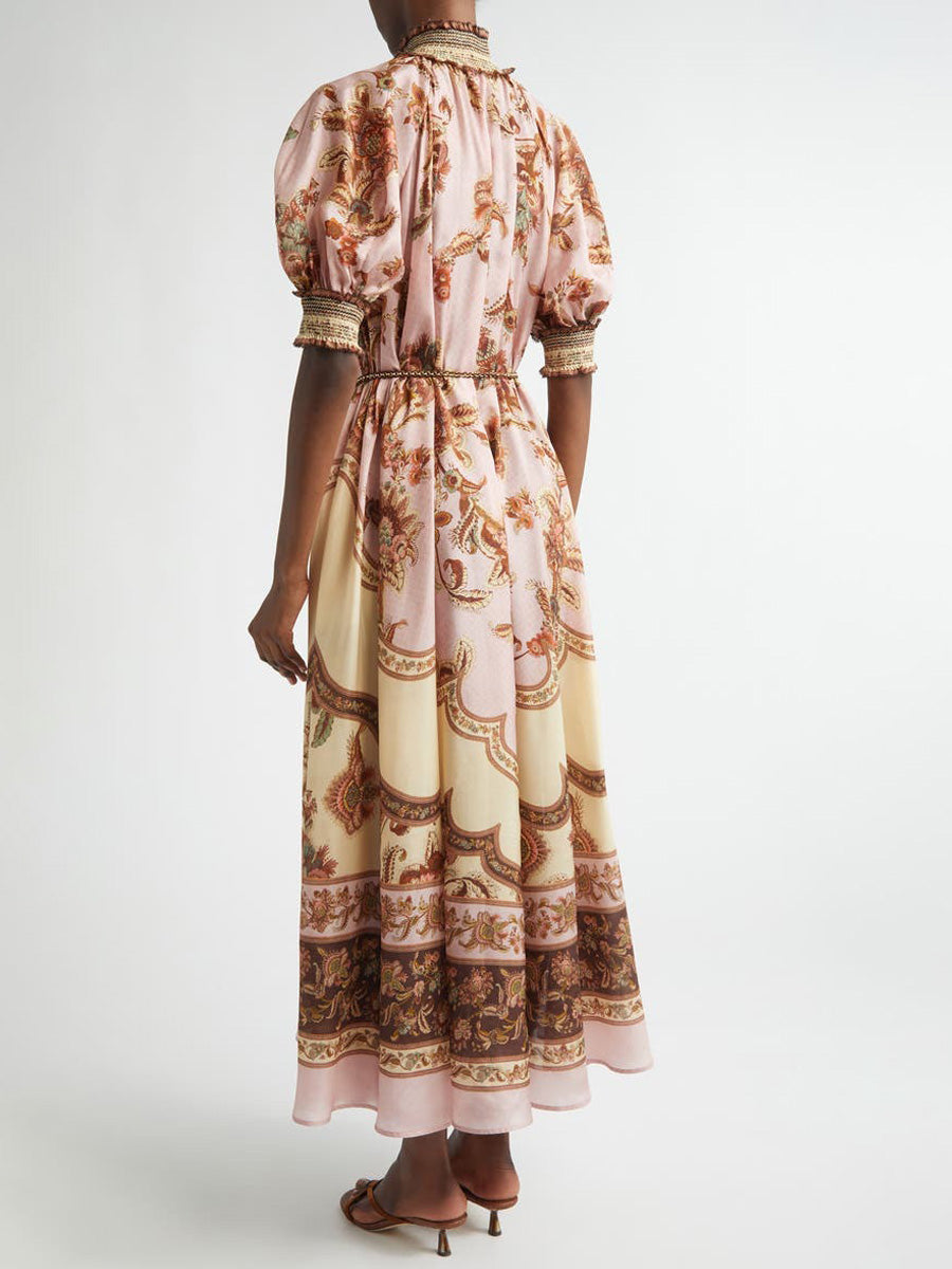 Clara Print Billow Silk Maxi Dress
