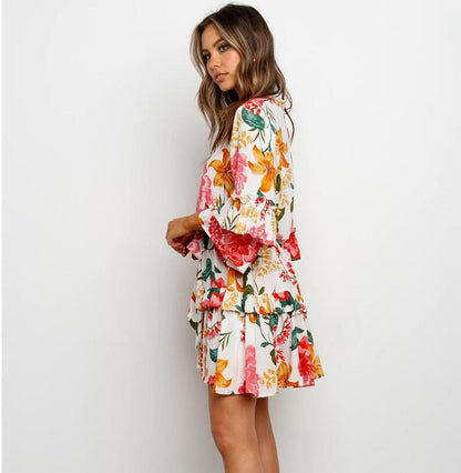 Stylish Print Round-Necked Long-Sleeved Dress