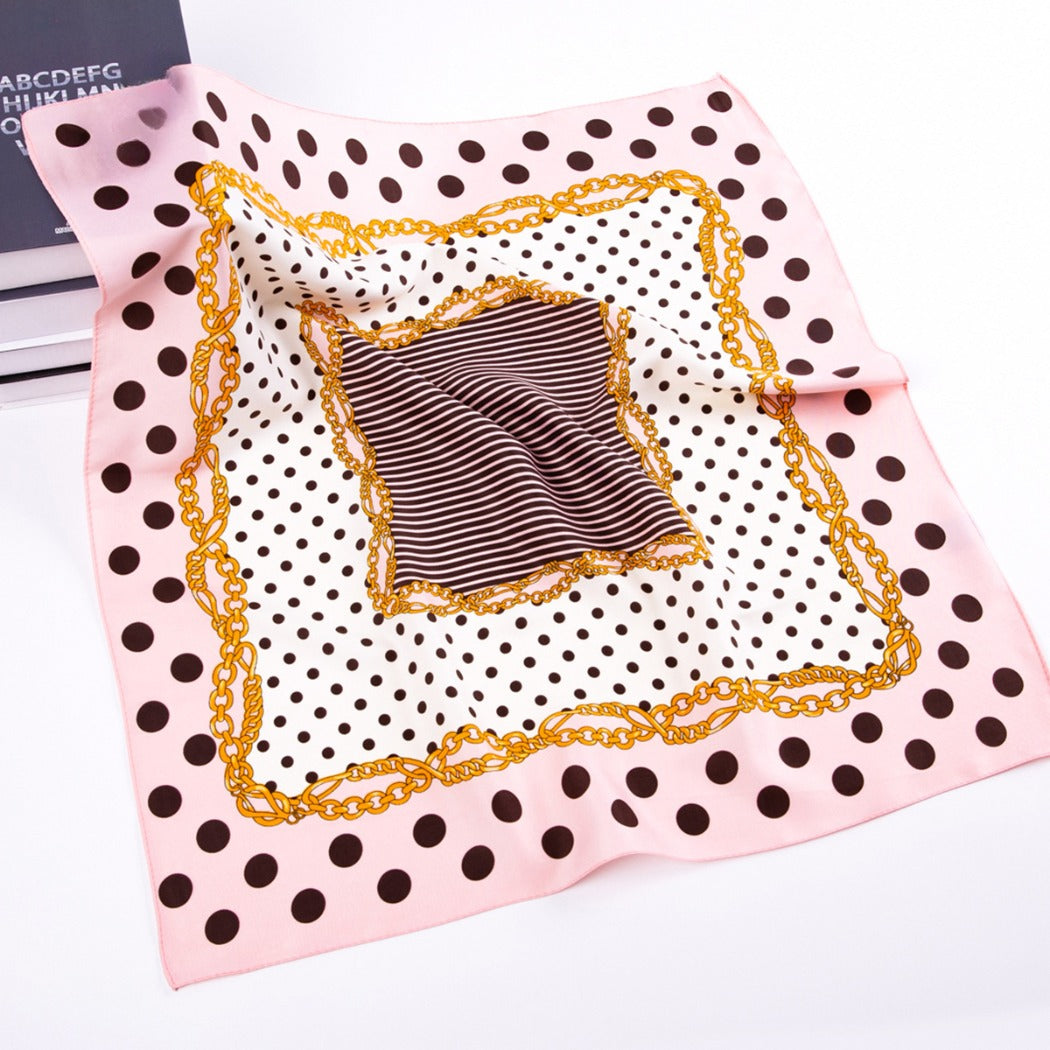 Scarvii - Vintage Polka Dot And Chain Print Scarf