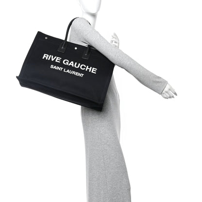 Linen Calfskin Rive Gauche Tote Black