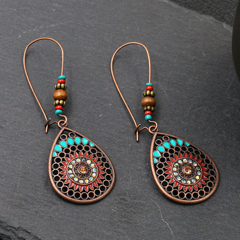 Retro Geometric Earrings with Colorful Rhinestones