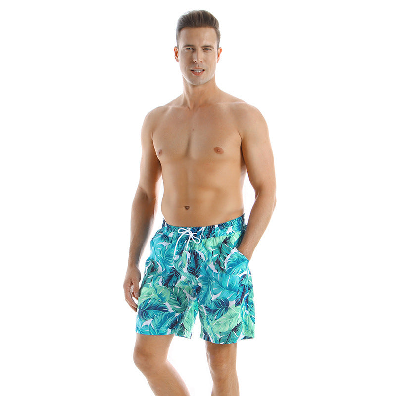 Men'S Parental Swim Trunks Floral Print Polyester Beach Shorts