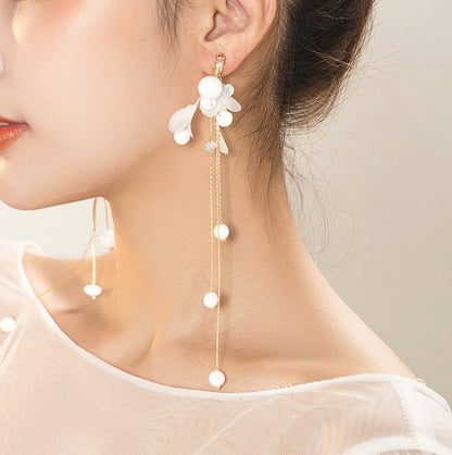 Bridal Butterfly Drop Earrings with Floral Mesh