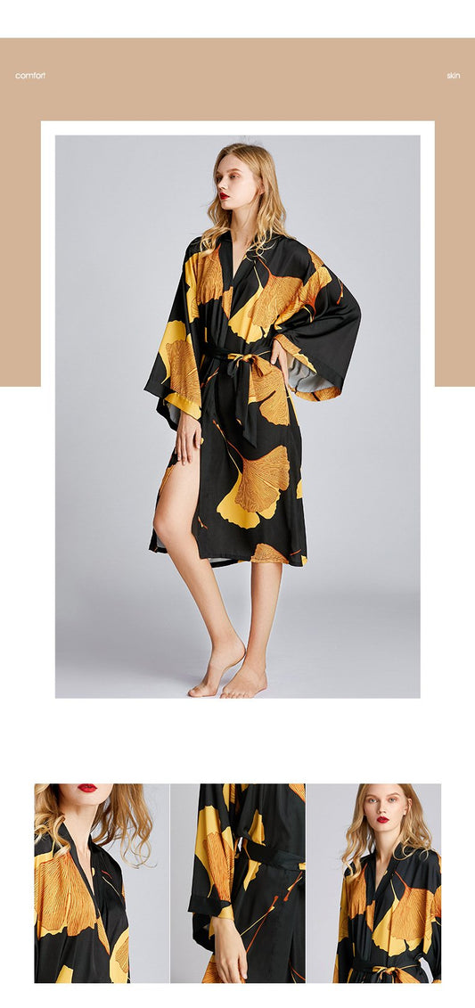 New Style Pajamas Women'S Spring And Summer Nightgown Medium Length Plus Size Bathrobe Morning Gown Household Clothes