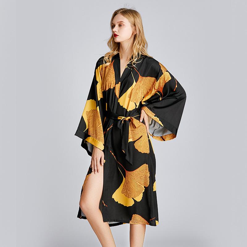 New Style Pajamas Women'S Spring And Summer Nightgown Medium Length Plus Size Bathrobe Morning Gown Household Clothes