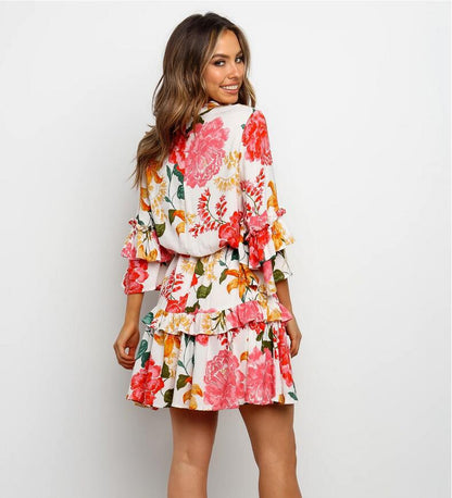Stylish Print Round-Necked Long-Sleeved Dress
